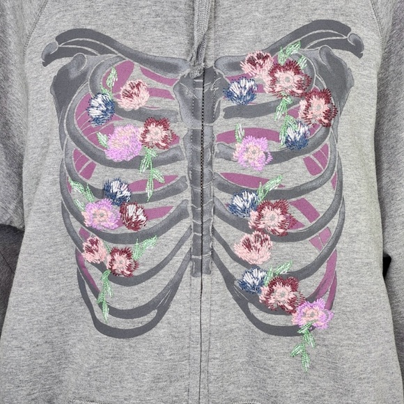 Torrid Floral Skeleton Rib Classic
Gray Full Zip Fleece Hoodie - Picture 2 of 9